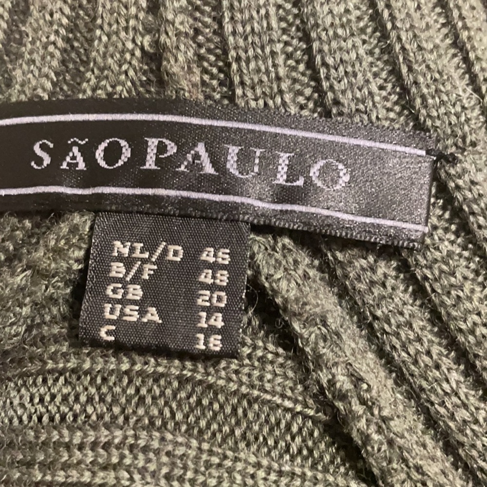 São Paulo green wool cardigan sweater with cascade rabbit fur open front Large - Picture 10 of 14